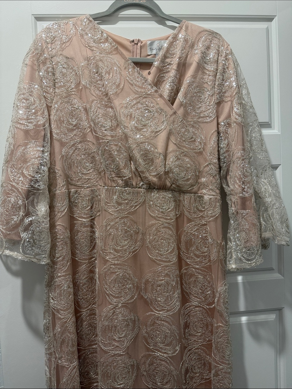 Elegant Lace Overlay V-Neck Women's Dress — Blush